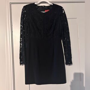 Monique Lhuillier Women’s Black Layered Long Sleeve Lace Fit Mini Dress 10